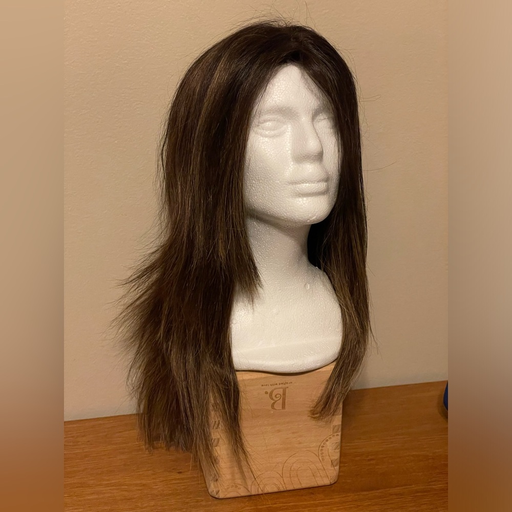 Human Hair Lace Front Part Wig Wig - Brown Brunette w/ Blonde Highlights